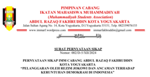 IMM Cabang Kota Yogyakarta Menanggapi Ancaman Terhadap Keruntuhan Demokrasi  di Indonesia