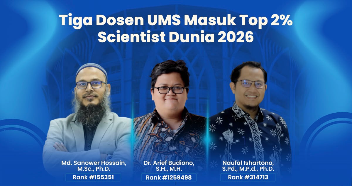 Tiga Dosen UMS Meraih Predikat Top 2% Scientist Dunia 2026
